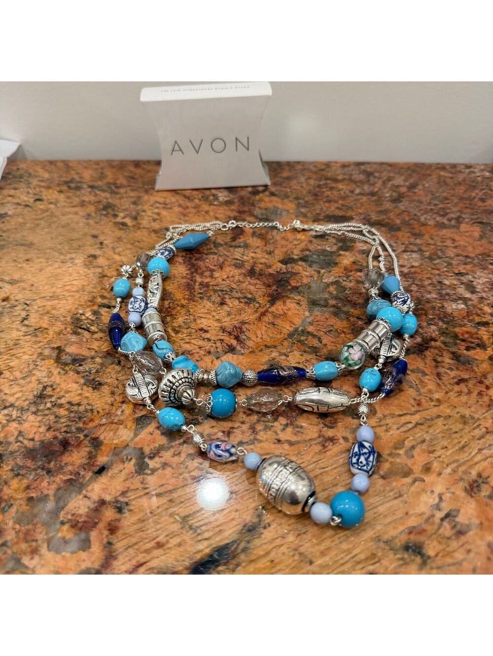 Avon Blue Beaded Necklace
